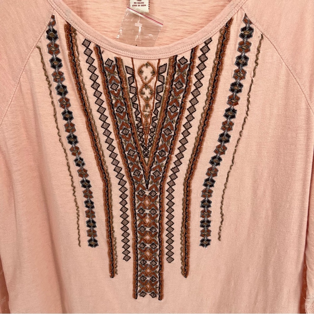 Sundance Womens Embroidered Beaded Top Size L Peach Lace Detail Boho - Picture 4 of 10